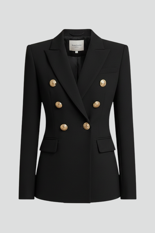 Valentina | Double-Breasted Blazer Black Tailored Gold Button for Women