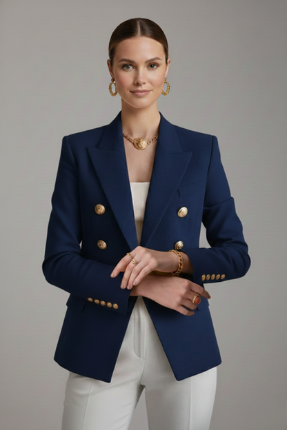 Valentina | Double-Breasted Blazer Black Tailored Gold Button for Women