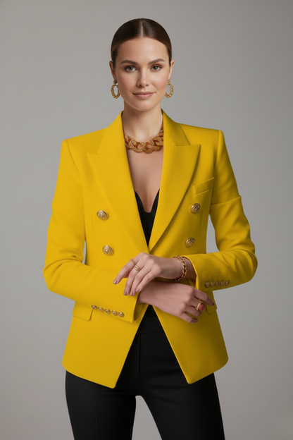 Valentina | Double-Breasted Blazer Black Tailored Gold Button for Women