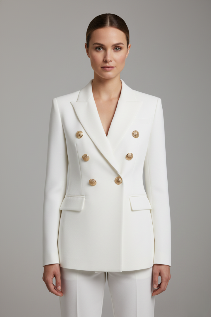 Valentina | Double-Breasted Blazer Black Tailored Gold Button for Women
