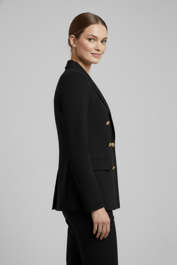 Valentina | Double-Breasted Blazer Black Tailored Gold Button for Women