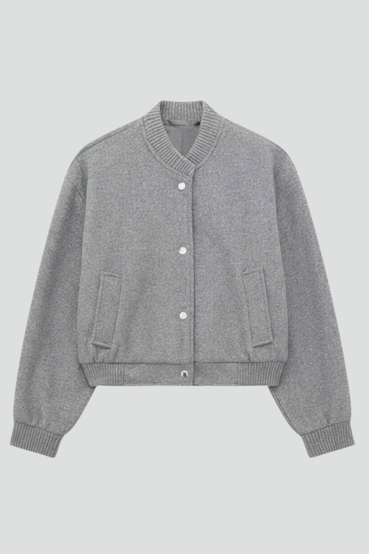 Aveline | Bomber Jacket Grey Ribbed Snap-Button for Women