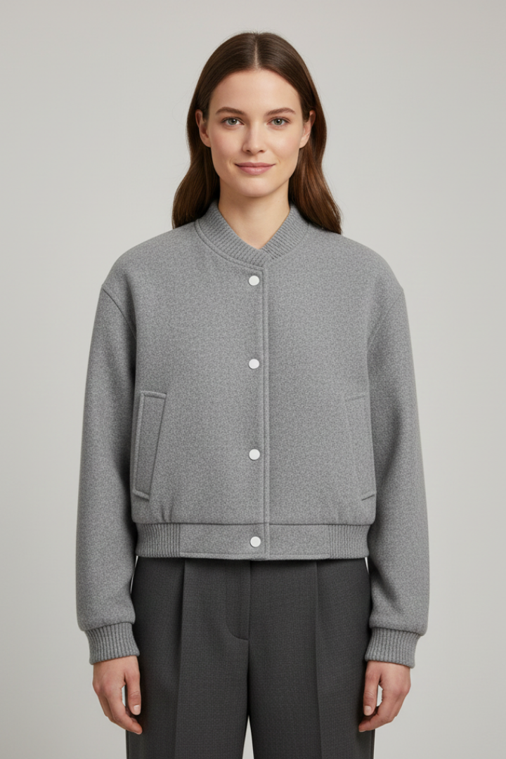 Aveline | Bomber Jacket Grey Ribbed Snap-Button for Women