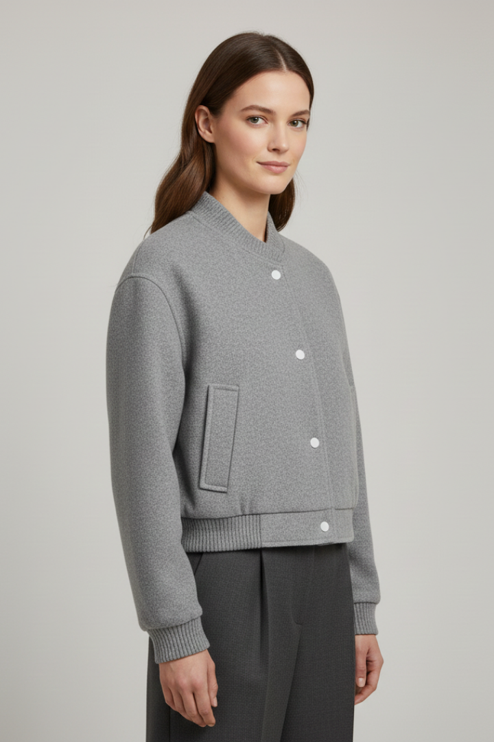 Aveline | Bomber Jacket Grey Ribbed Snap-Button for Women