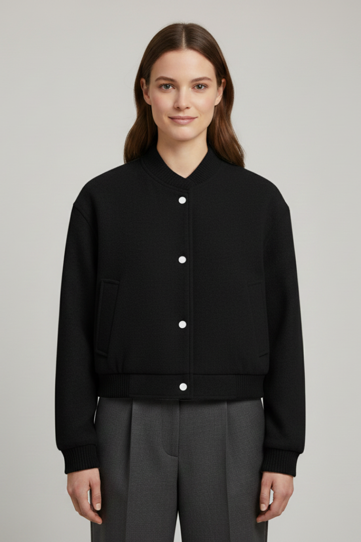 Aveline | Bomber Jacket Grey Ribbed Snap-Button for Women