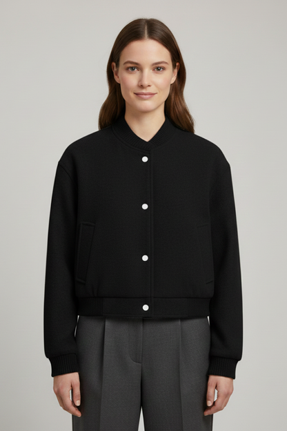 Aveline | Bomber Jacket Grey Ribbed Snap-Button for Women