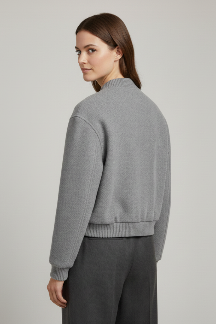 Aveline | Bomber Jacket Grey Ribbed Snap-Button for Women