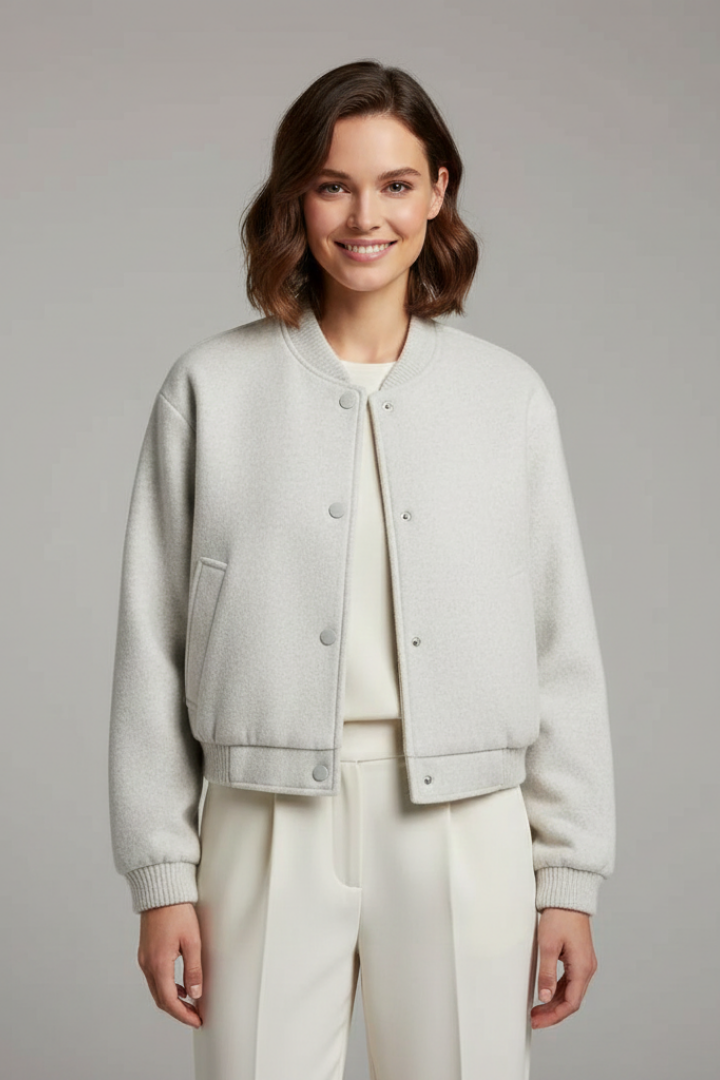 Aveline | Bomber Jacket Grey Ribbed Snap-Button for Women
