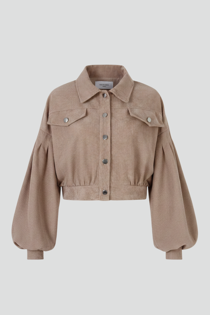 Honor | Cropped Jacket Taupe Corduroy Snap-Button for Women