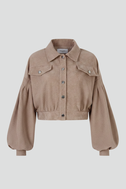 Honor | Cropped Jacket Taupe Corduroy Snap-Button for Women