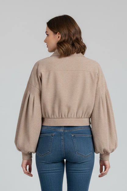 Honor | Cropped Jacket Taupe Corduroy Snap-Button for Women