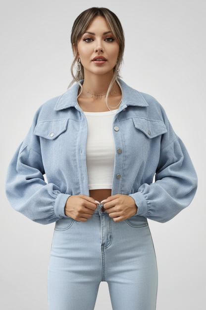 Honor | Cropped Jacket Taupe Corduroy Snap-Button for Women