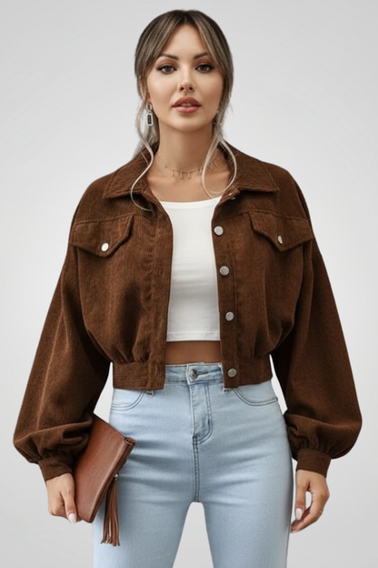 Honor | Cropped Jacket Taupe Corduroy Snap-Button for Women