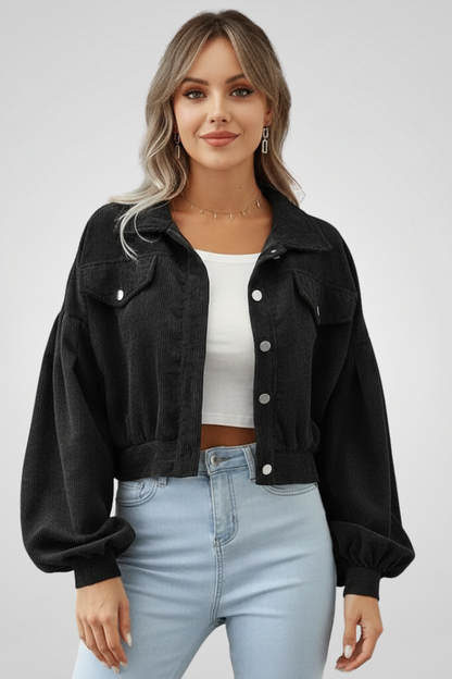Honor | Cropped Jacket Taupe Corduroy Snap-Button for Women
