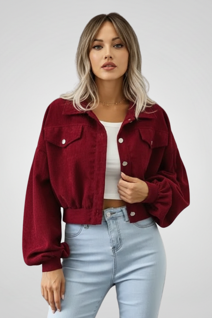 Honor | Cropped Jacket Taupe Corduroy Snap-Button for Women