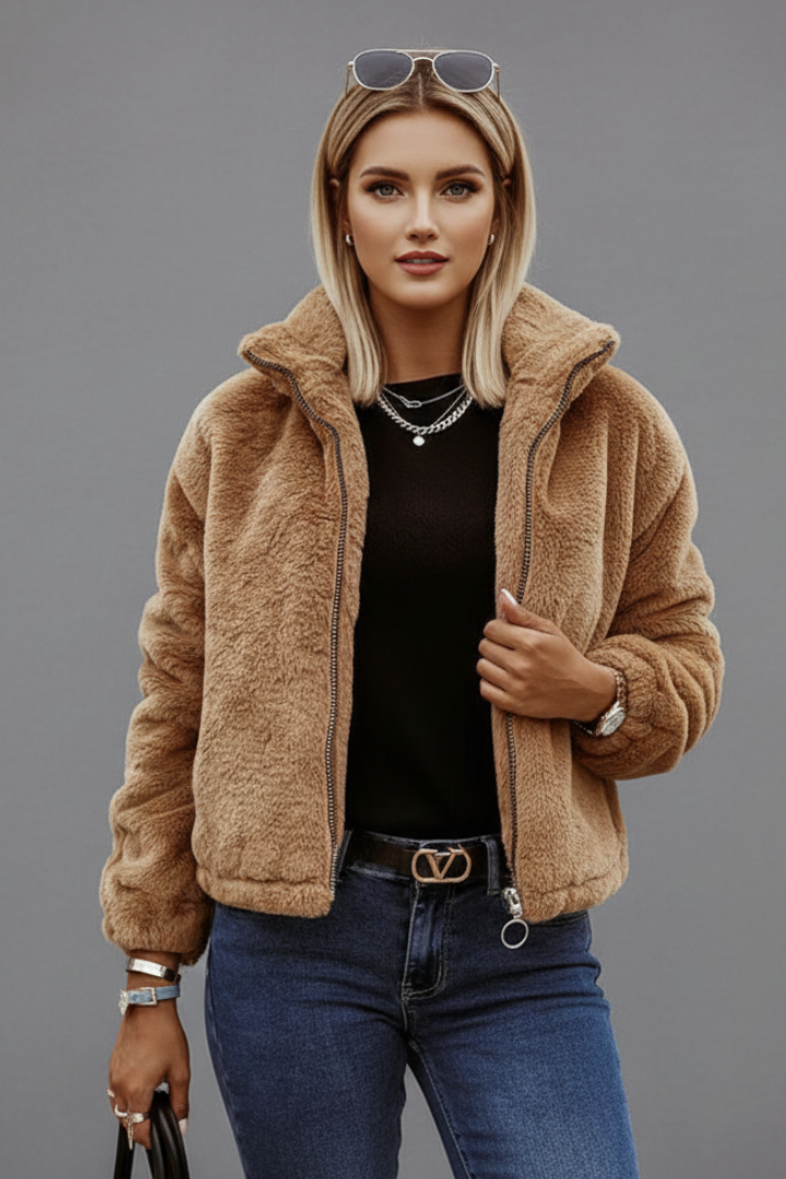 Clover | Sherpa Jacket Camel Fleece Zip-Up for Women