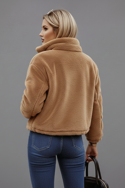 Clover | Sherpa Jacket Camel Fleece Zip-Up for Women