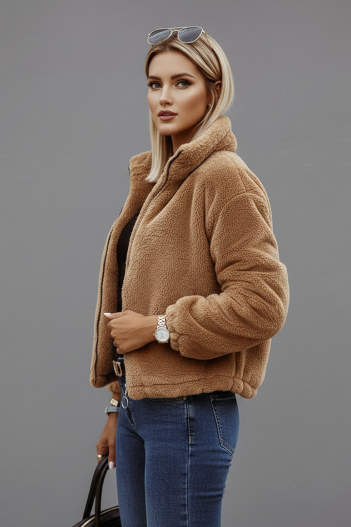Clover | Sherpa Jacket Camel Fleece Zip-Up for Women