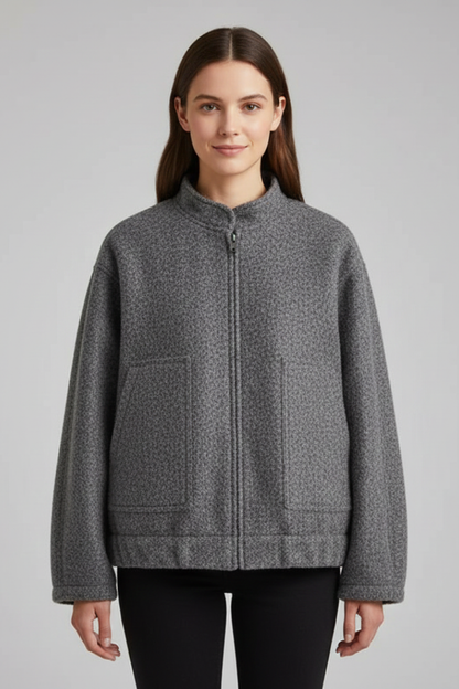 Frances | Bomber Jacket Charcoal Grey Fleece Oversized for Women