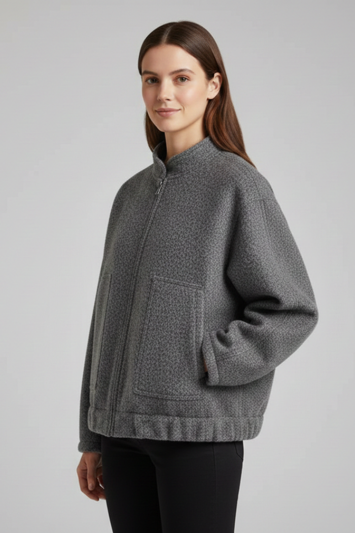 Frances | Bomber Jacket Charcoal Grey Fleece Oversized for Women