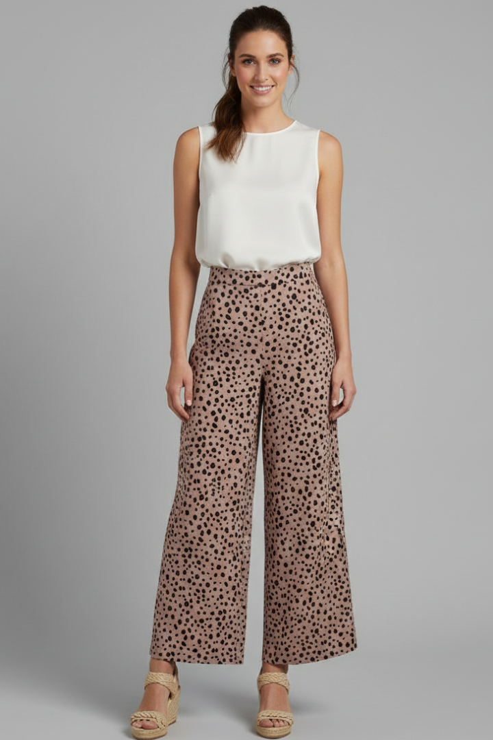 Dorcas | Palazzo Trousers Taupe Spot Print Wide-Leg for Women