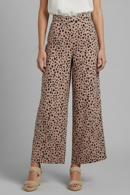 Dorcas | Palazzo Trousers Taupe Spot Print Wide-Leg for Women