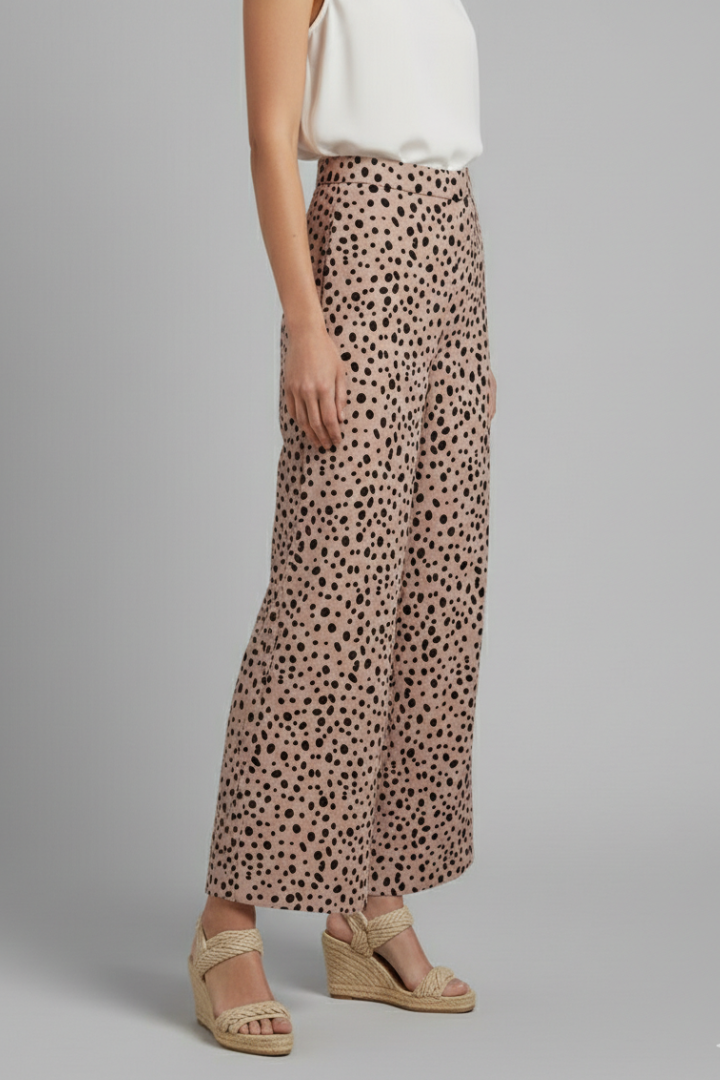 Dorcas | Palazzo Trousers Taupe Spot Print Wide-Leg for Women