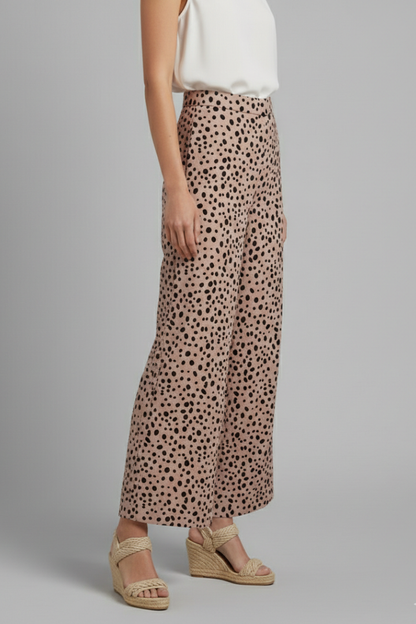 Dorcas | Palazzo Trousers Taupe Spot Print Wide-Leg for Women