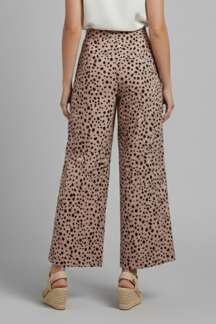 Dorcas | Palazzo Trousers Taupe Spot Print Wide-Leg for Women