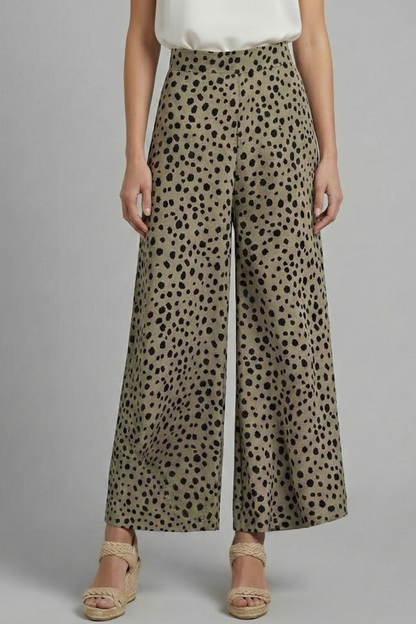 Dorcas | Palazzo Trousers Taupe Spot Print Wide-Leg for Women