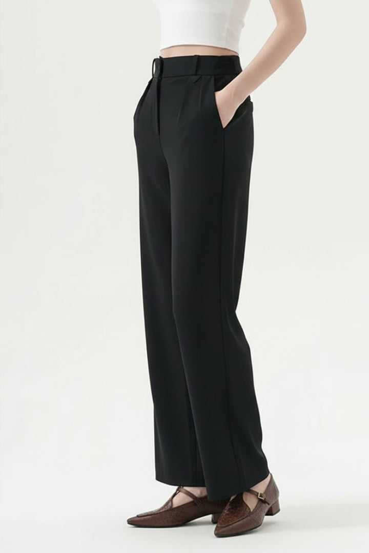Dulcie | Straight-Leg Trousers Black Pleated High-Waisted for Women