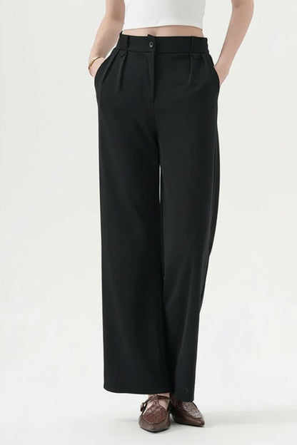 Dulcie | Straight-Leg Trousers Black Pleated High-Waisted for Women