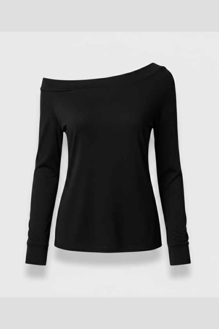 Elsie | Long Sleeve Top Black Off-Shoulder Asymmetric for Women