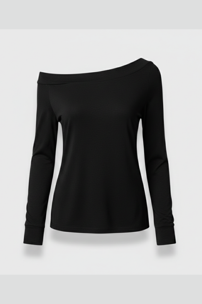 Elsie | Long Sleeve Top Black Off-Shoulder Asymmetric for Women