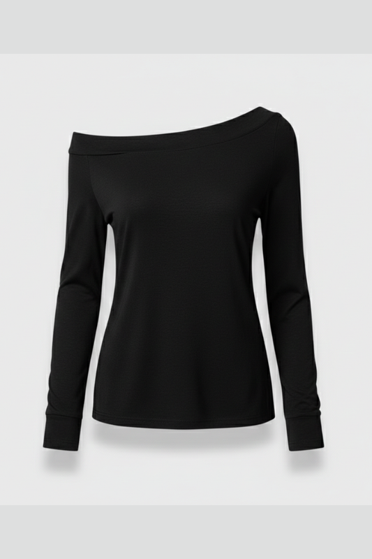 Elsie | Long Sleeve Top Black Off-Shoulder Asymmetric for Women
