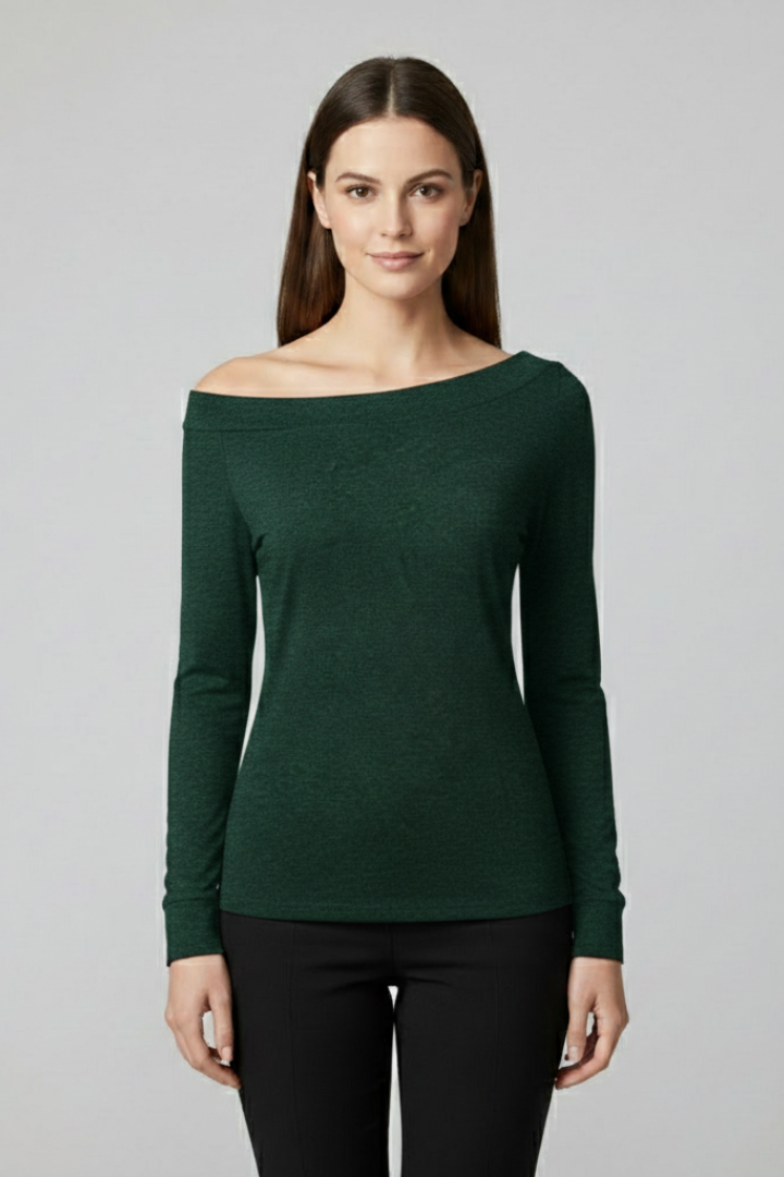 Elsie | Long Sleeve Top Black Off-Shoulder Asymmetric for Women