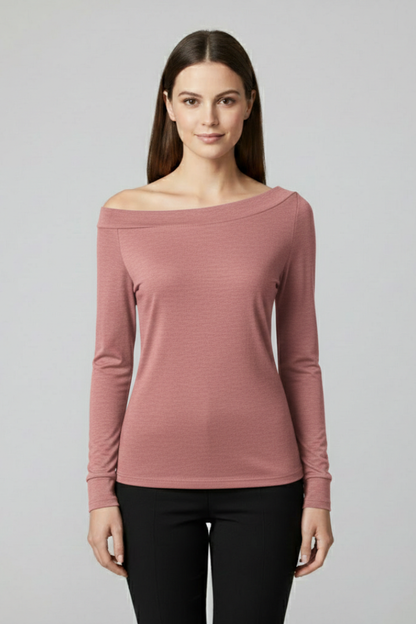 Elsie | Long Sleeve Top Black Off-Shoulder Asymmetric for Women
