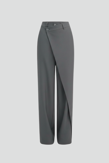 Cornelia | Wide-Leg Trousers Grey Asymmetric Wrap-Front for Women