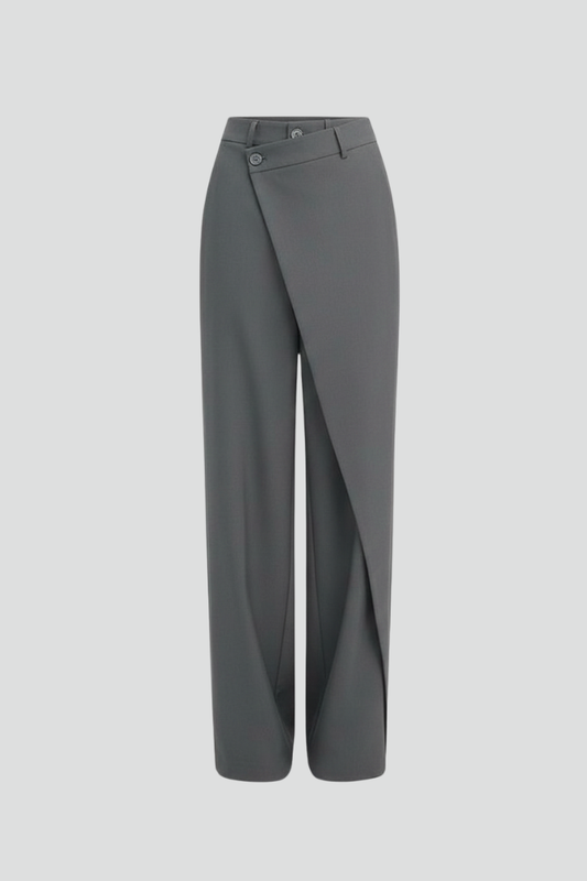 Cornelia | Wide-Leg Trousers Grey Asymmetric Wrap-Front for Women