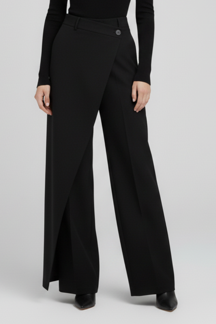 Cornelia | Wide-Leg Trousers Grey Asymmetric Wrap-Front for Women