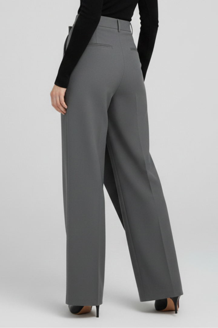 Cornelia | Wide-Leg Trousers Grey Asymmetric Wrap-Front for Women