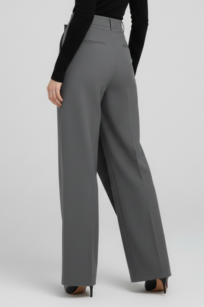 Cornelia | Wide-Leg Trousers Grey Asymmetric Wrap-Front for Women