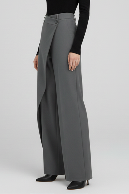 Cornelia | Wide-Leg Trousers Grey Asymmetric Wrap-Front for Women