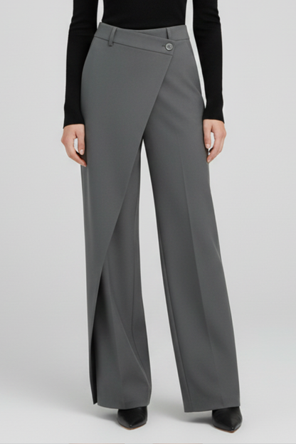 Cornelia | Wide-Leg Trousers Grey Asymmetric Wrap-Front for Women