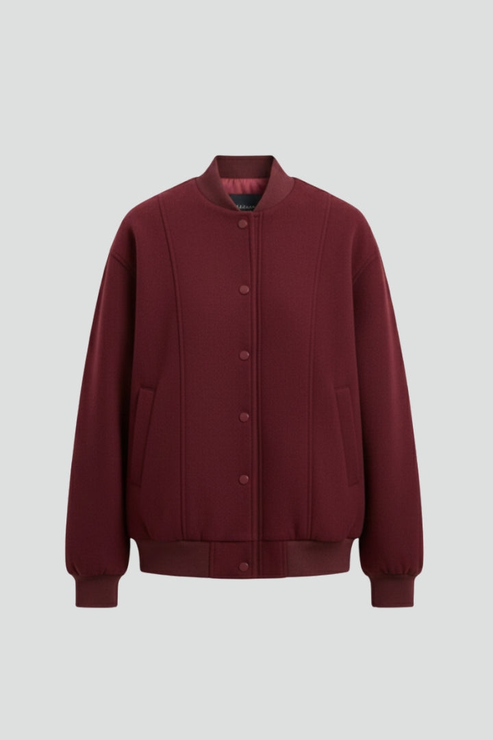 Norah | Bomber Jacket Burgundy Ribbed Trim for Women
