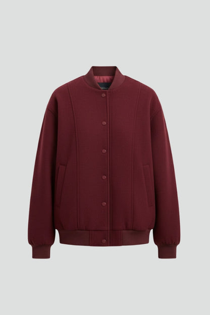 Norah | Bomber Jacket Burgundy Ribbed Trim for Women
