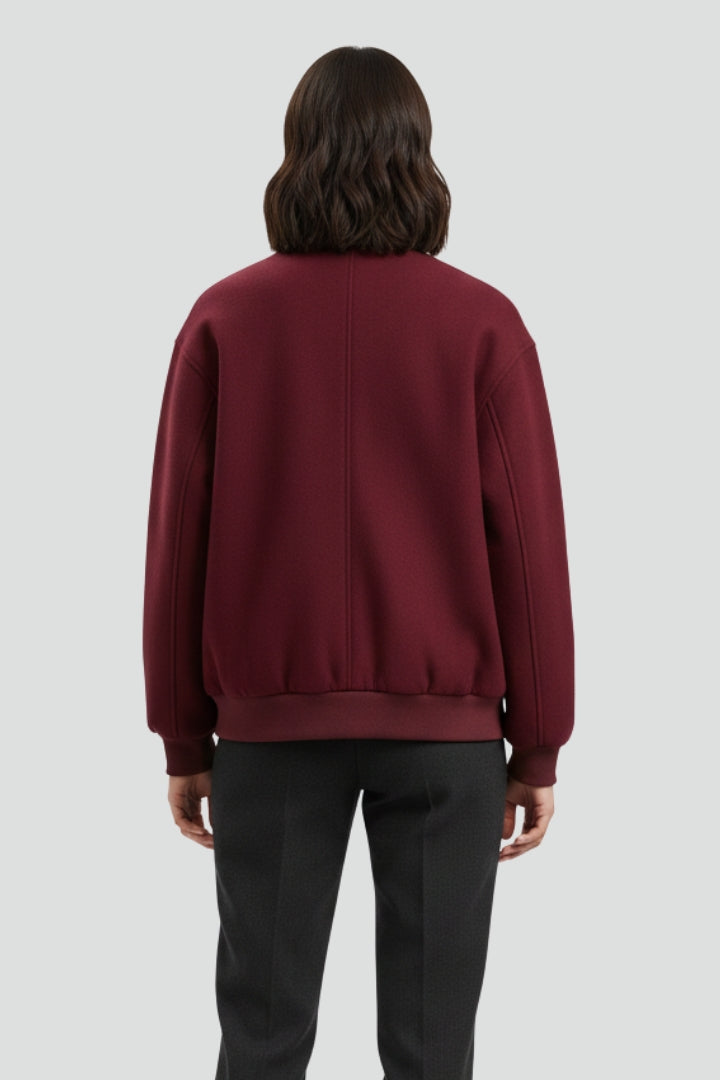 Norah | Bomber Jacket Burgundy Ribbed Trim for Women