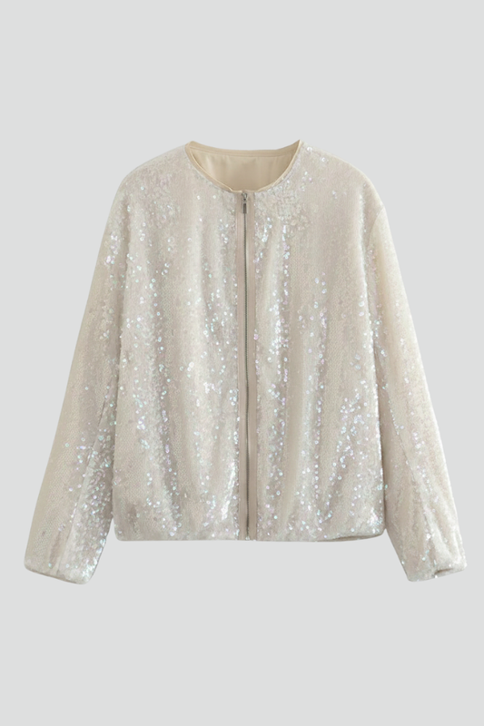 Gwyneth | Zip Jacket Ivory Sequin Round Neck for Women