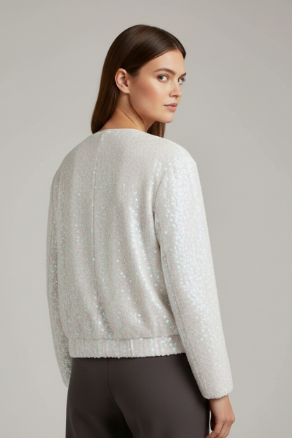 Gwyneth | Zip Jacket Ivory Sequin Round Neck for Women