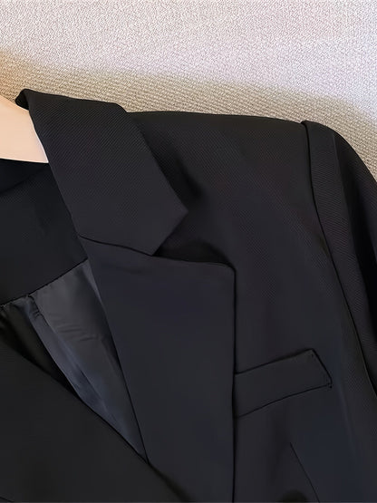 Merryn | Blazer Black Woven Double-Breasted Gold Button for Women